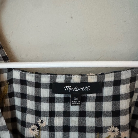 Madewell Black and White Checkered Blouse with Floral Accents - Picture 2 of 4
